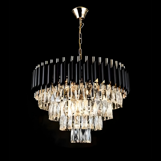 Candelabru Zemrahome, Model S9001/500, Textura Cristal, Metal, 8 x E27, Negru/Auriu