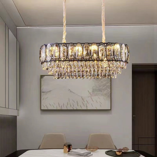 Candelabru Zemrahome, Model H98048-300x800, Textura Cristal, Metal, 8 X E27, Auriu/Negru