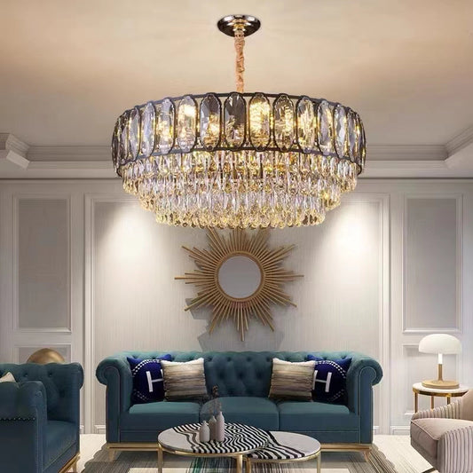 Candelabru Zemrahome, Model H98048-500, Textura Cristal, Metal, 6 X E27, Auriu