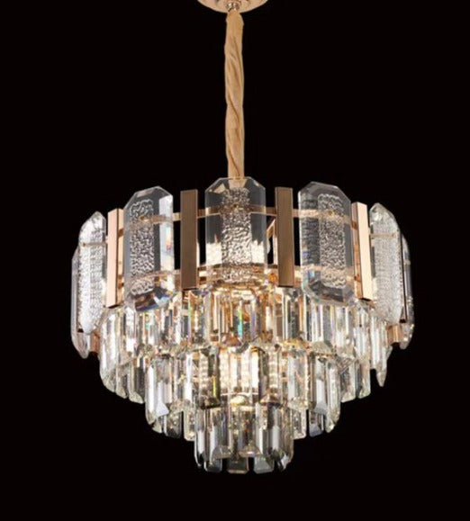 Candelabru Zemrahome, Model H98031-500, Textura Cristal, Metal, 8 x E27, Auriu