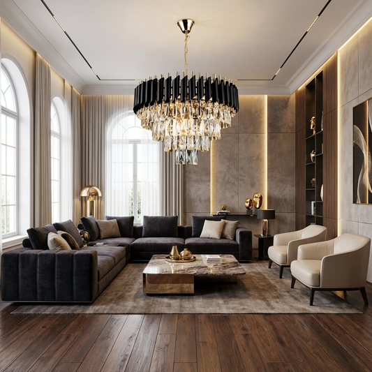 Candelabru Zemrahome, Model S9001/300, Textura Cristal, Metal, 3 X E27, Negru/Auriu