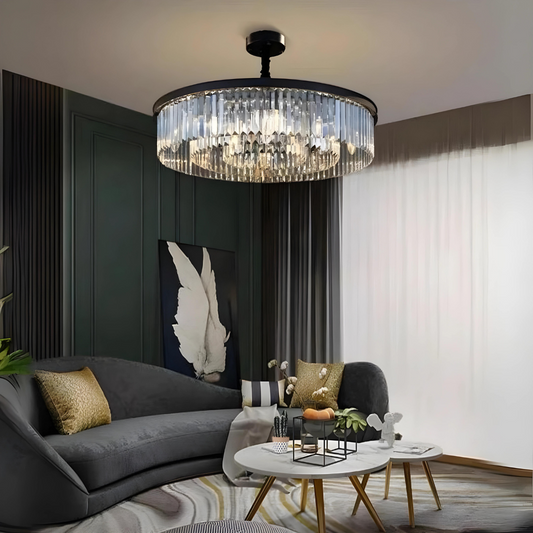 Candelabru Zemrahome, Model H98134/400, Textura Cristal, Metal, 6 X E14, Negru