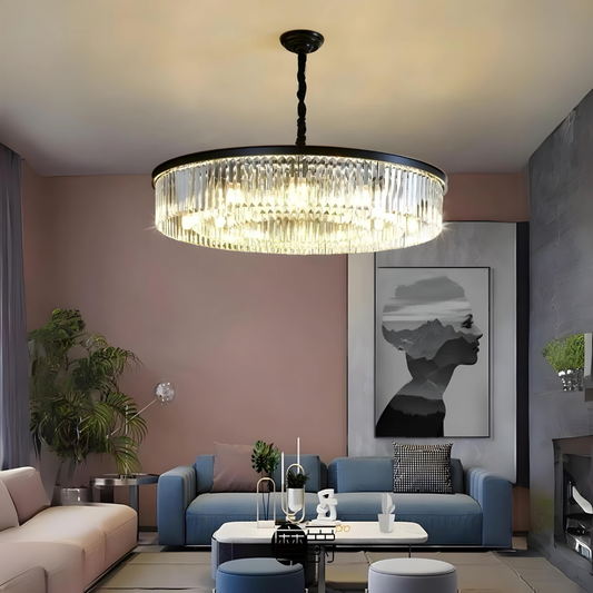 Candelabru Zemrahome, Model H98134/600, Textura Cristal, Metal, 10 X E14, Negru