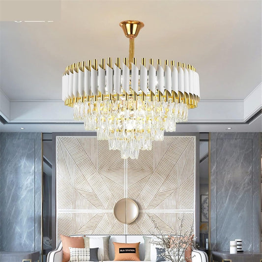 Candelabru Zemrahome, Model S9001/400, Textura Cristal, Metal, 4 x E27, Alb/Auriu