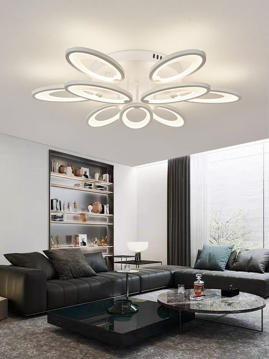 Lustra LED Zemrahome, Model M003/6+3, cu Telecomanda, 3 Tipuri de Lumina, Intensitate Reglabila, 132W, Alb