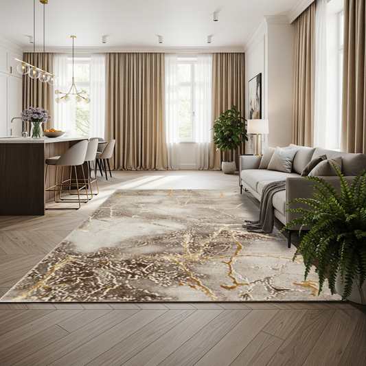Covor Eterna Marble Bej/Gold, Living, Dormitor, Modern