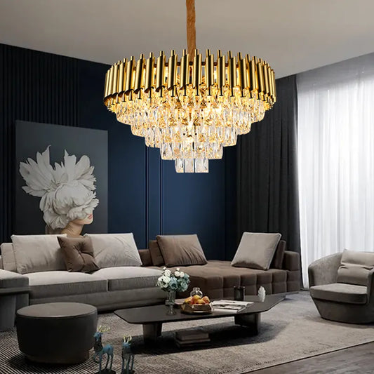 Candelabru Zemrahome, Model S89001/500, Textura Cristal, Metal, 8 X E27, Auriu