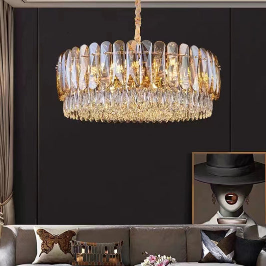 Candelabru Zemrahome, Model H98047-500, Textura Cristal, Metal, 6 X E27, Auriu