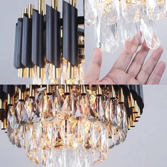 Candelabru Zemrahome, Model S9001/500, Textura Cristal, Metal, 8 x E27, Negru/Auriu