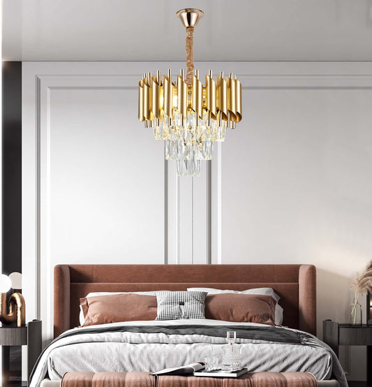 Candelabru Zemrahome, Model S89001/300, Textura Cristal, Metal, 3 X E27, Auriu