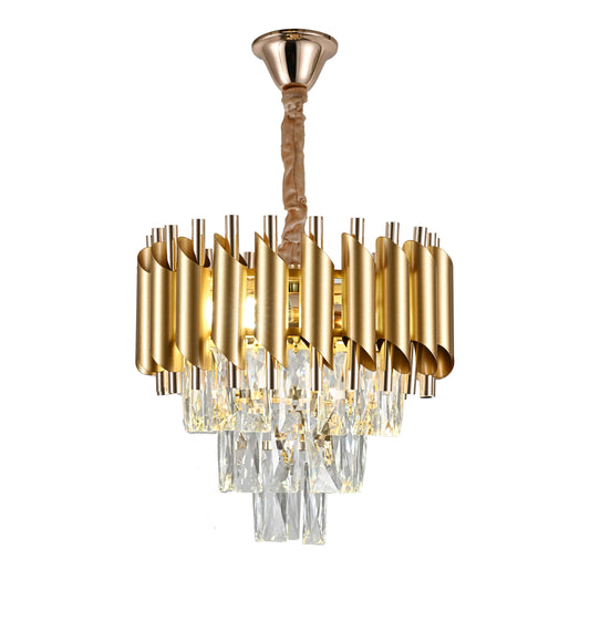 Candelabru Zemrahome, Model S89001/300, Textura Cristal, Metal, 3 X E27, Auriu