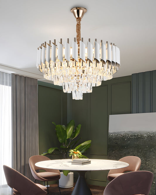 Candelabru Zemrahome, Model S9001/400, Textura Cristal, Metal, 4 x E27, Alb/Auriu