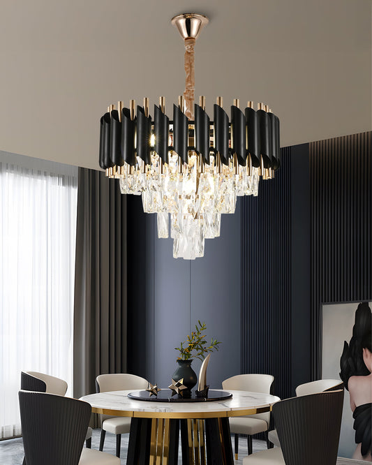 Candelabru Zemrahome, Model S9001/400, Textura Cristal, Metal, 4 X E27, Negru/Auriu