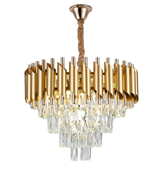 Candelabru Zemrahome, Model S89001/400, Textura Cristal, Metal, 5 X E27, Auriu