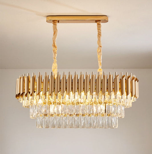 Candelabru Zemrahome, Model S89001/800*300, Textura Cristal, Metal, 8 x E27, Auriu