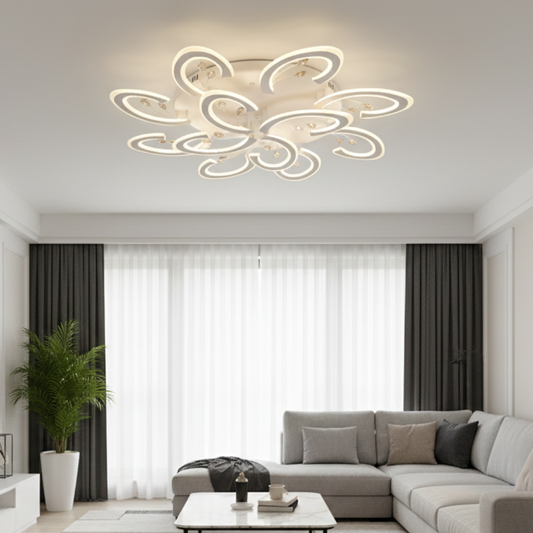 Lustra LED Zemrahome, Model K53-8+4, cu Telecomanda, 3 Tipuri de Lumina, Intensitate Reglabila,  280W, Alb