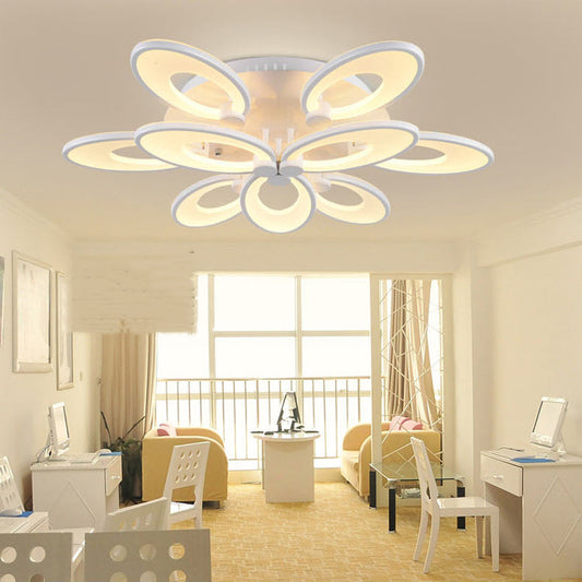 Lustra LED Zemrahome, Model M003/6+3, cu Telecomanda, 3 Tipuri de Lumina, Intensitate Reglabila, 132W, Alb