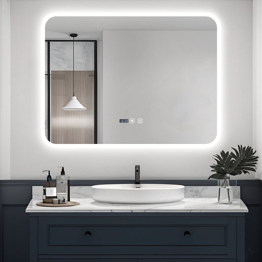 Oglinda LED si Touch, cu Functie Dezaburire si Ceas, 3 Tipuri De Lumina, 80x60 cm, J188-8060 Smack