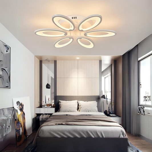 Lustra LED Zemrahome, Model M003/6, cu Telecomanda, 3 Tipuri de Lumina, Intensitate Reglabila, 132W, Alb