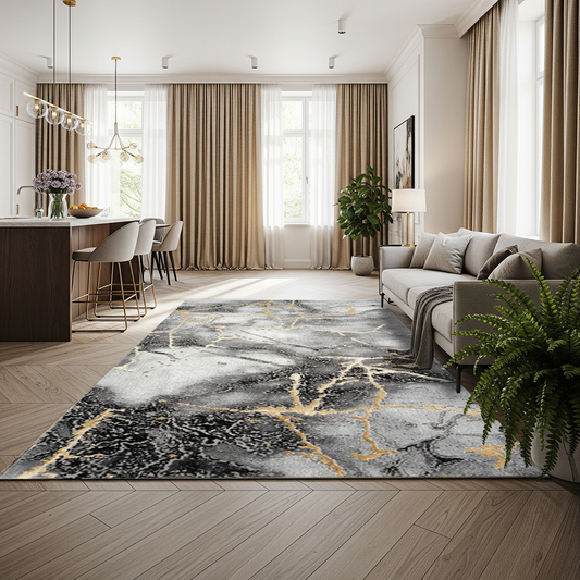 Covor Eterna Marble Gri/Gold, Living, Dormitor, Modern