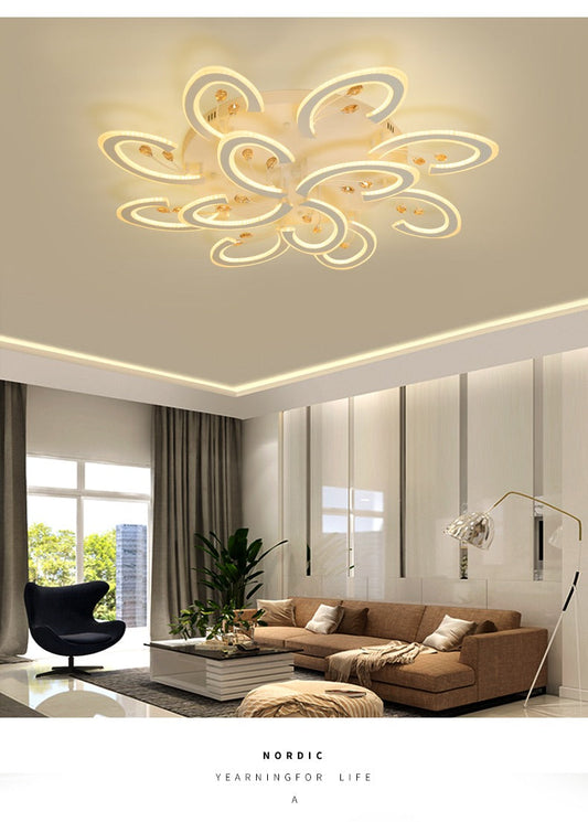 Lustra LED Zemrahome, Model K53-8+4, cu Telecomanda, 3 Tipuri de Lumina, Intensitate Reglabila,  280W, Alb