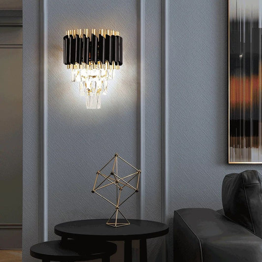 Aplica Zemrahome, Model S9001/2, Textura Cristal, Metal, 2 x E14, Negru/Auriu