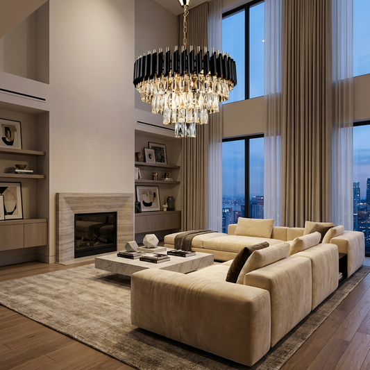 Candelabru Zemrahome, Model S9001/300, Textura Cristal, Metal, 3 X E27, Negru/Auriu