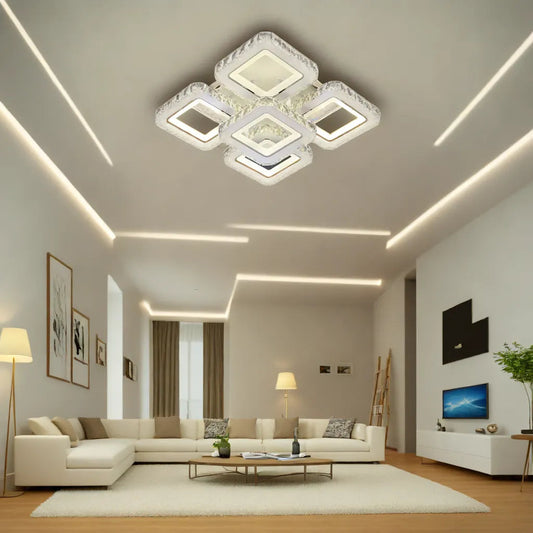 Lustra LED Zemrahome, Model R9113-4+1, Cu Telecomanda, 3 Tipuri De Lumina Plus Lumina RGB, Intensitate Reglabila, 84W, Alb