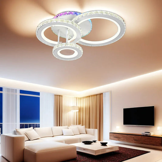 Lustra LED Zemrahome, Model R9099-3, Cu Telecomanda, 3 Tipuri De Lumina Plus Lumina RGB, Intensitate Reglabila, 67W, Alb