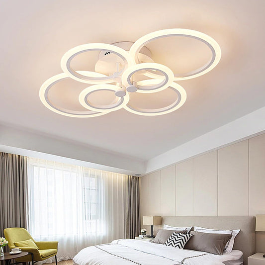 Lustra LED Zemrahome, Model M003-6, cu Telecomanda, 3 Tipuri de Lumina, Intensitate Reglabila, 81W, Alb